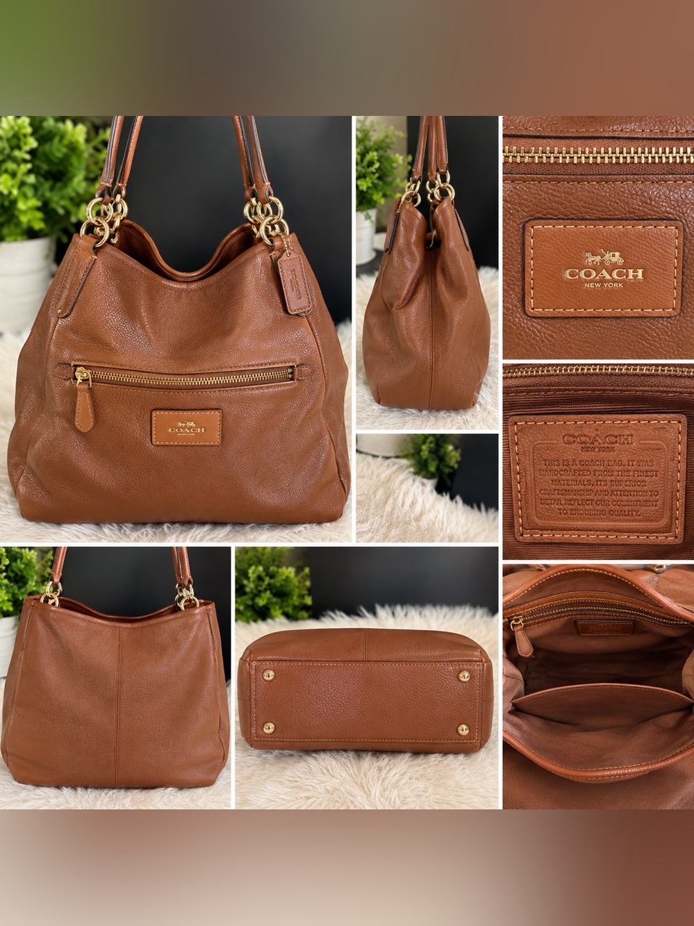 Coach Brown Pebbled Leather Hobo Shoulder Bag with Gold Hardware